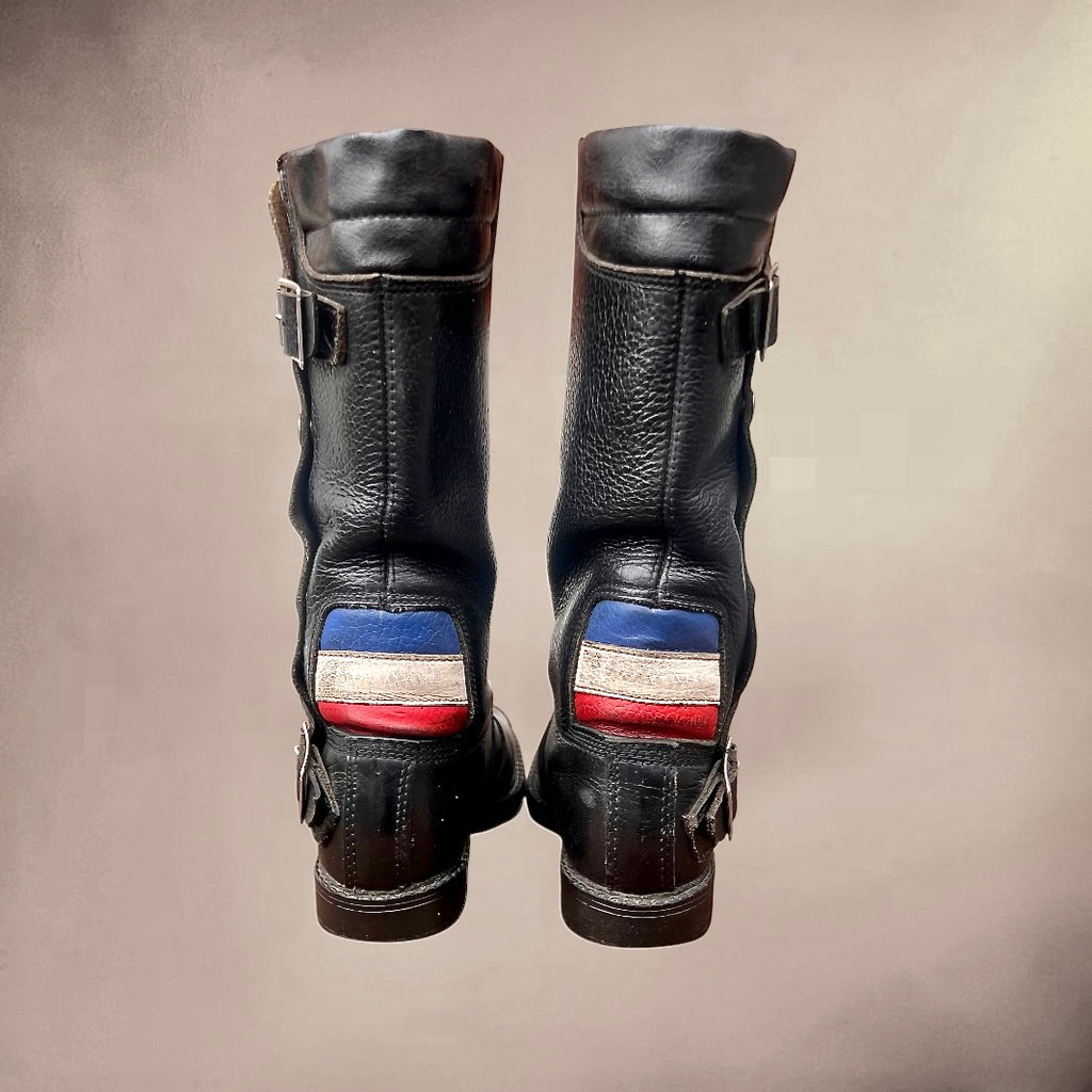 Paire De Bottes Moto Buffalo Grand Tourisme En Cuir Noir Semelles Golf Made In France Années 70 80