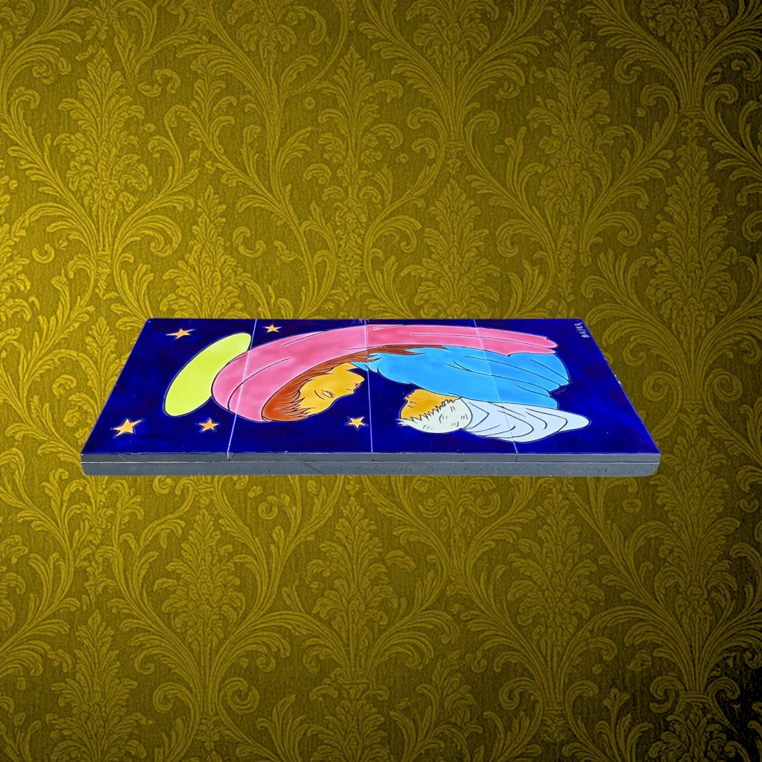Plaque Murale en Céramique Peinte Vierge à l’Enfant Signée Bayer - Belgique - Années 60