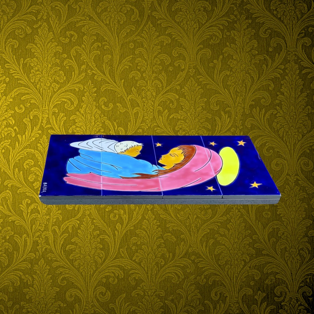 Plaque Murale en Céramique Peinte Vierge à l’Enfant Signée Bayer - Belgique - Années 60