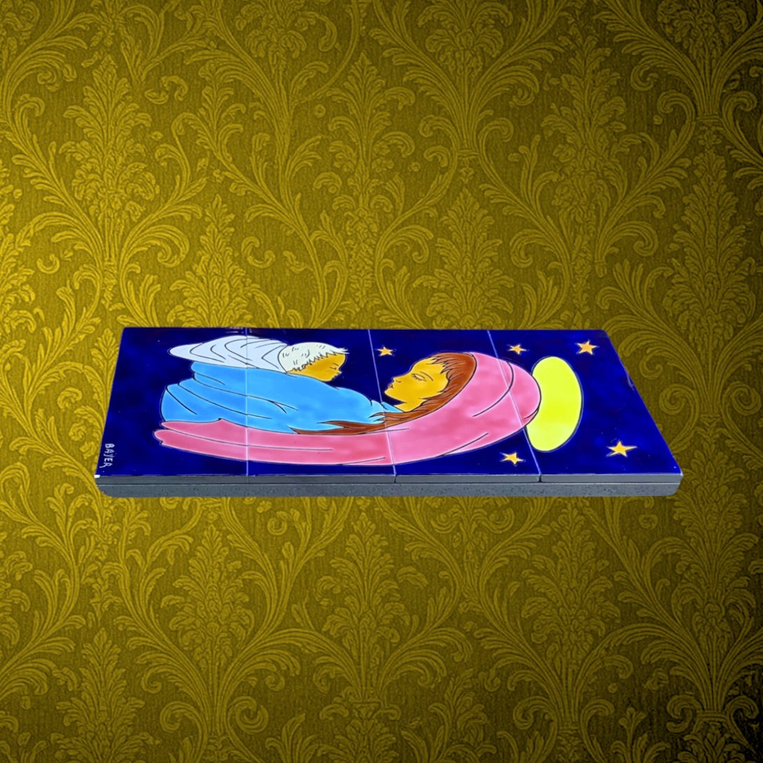 Plaque Murale en Céramique Peinte Vierge à l’Enfant Signée Bayer - Belgique - Années 60