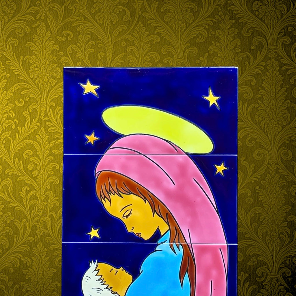 Plaque Murale en Céramique Peinte Vierge à l’Enfant Signée Bayer - Belgique - Années 60