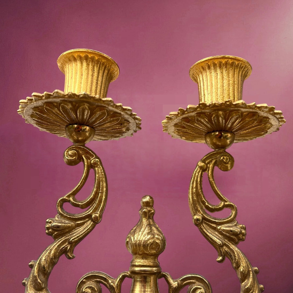 Paire de Chandeliers ALFA Céramiche Céramique Vernissée et Métal Doré Décor Floral - Années 60