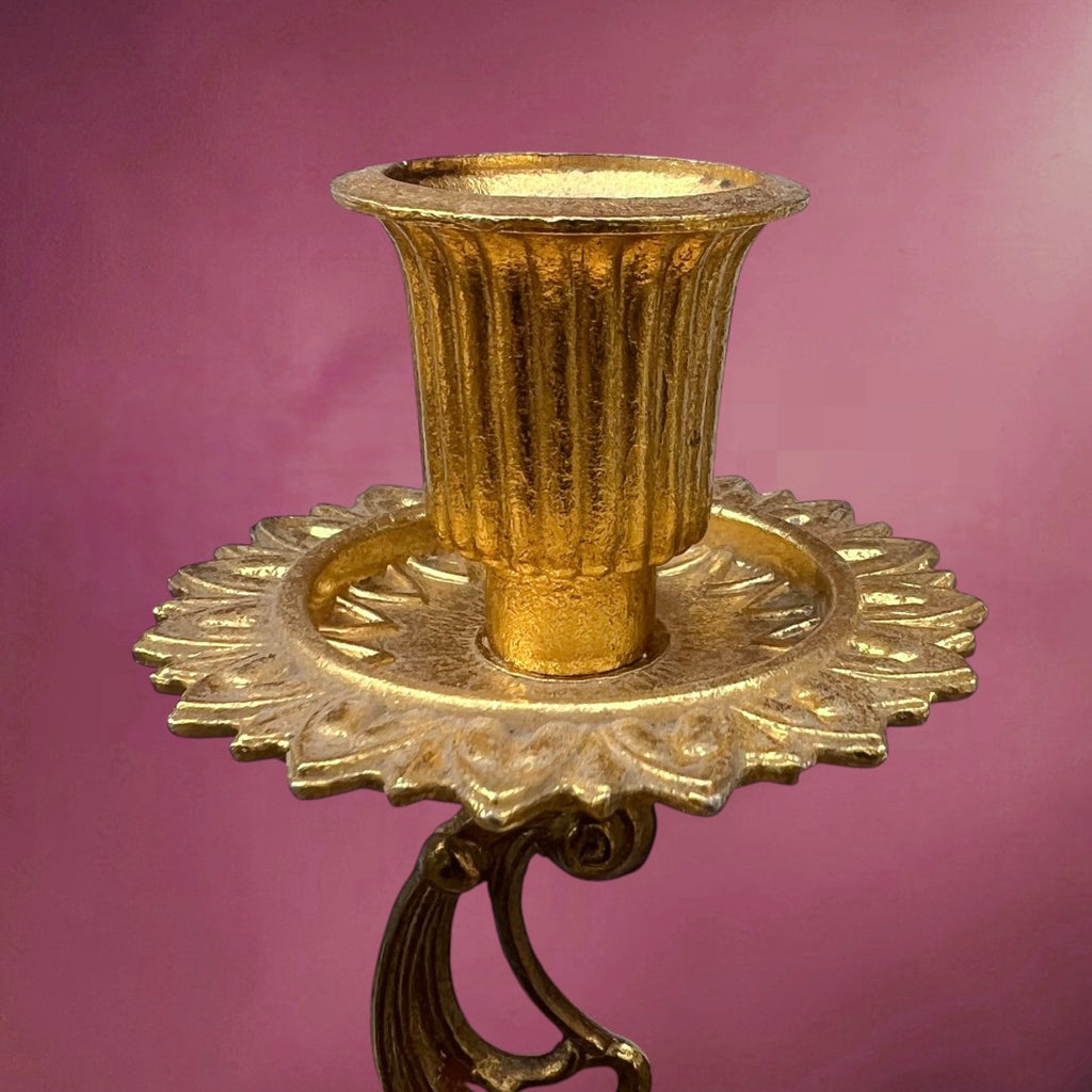 Paire de Chandeliers ALFA Céramiche Céramique Vernissée et Métal Doré Décor Floral - Années 60