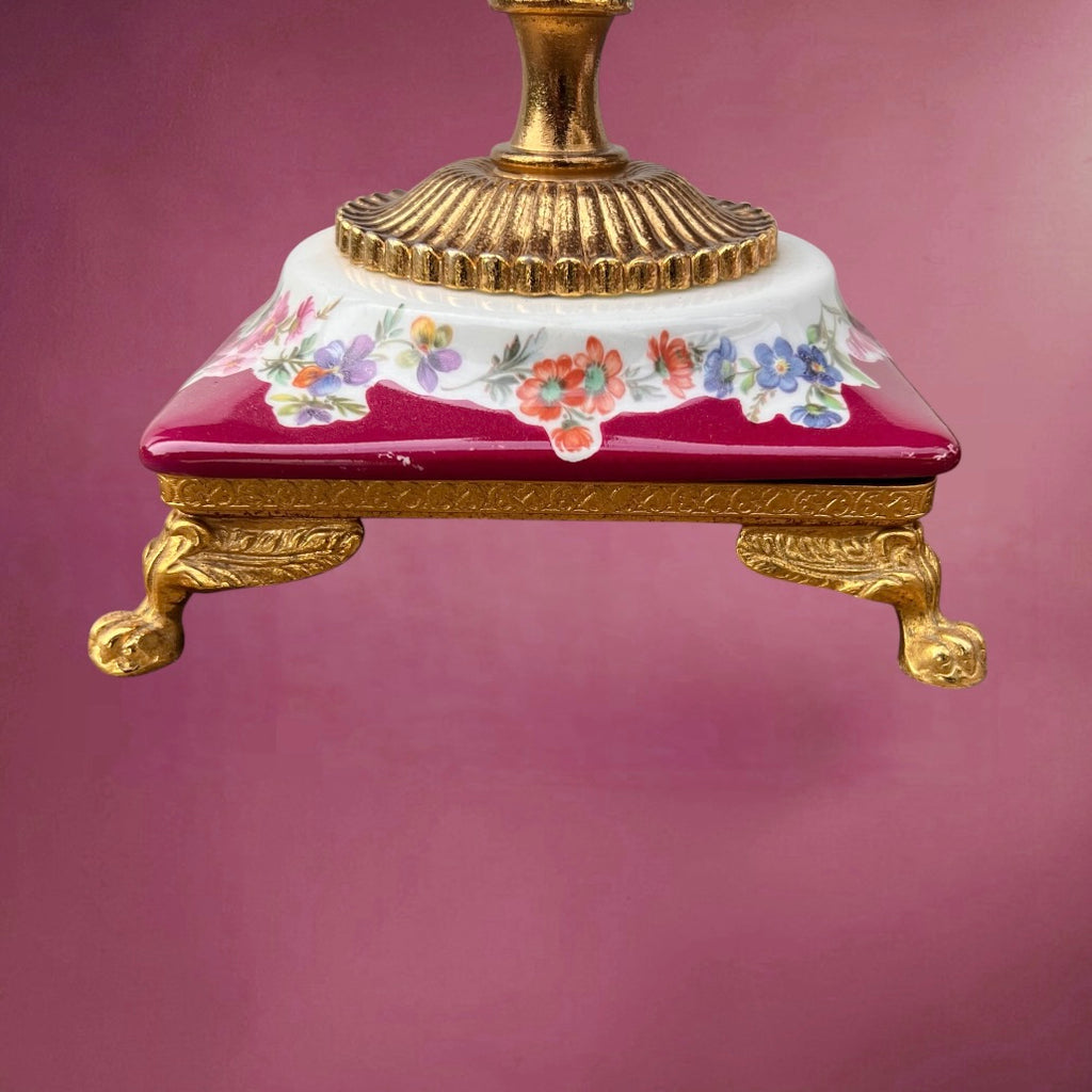 Paire de Chandeliers ALFA Céramiche Céramique Vernissée et Métal Doré Décor Floral - Années 60