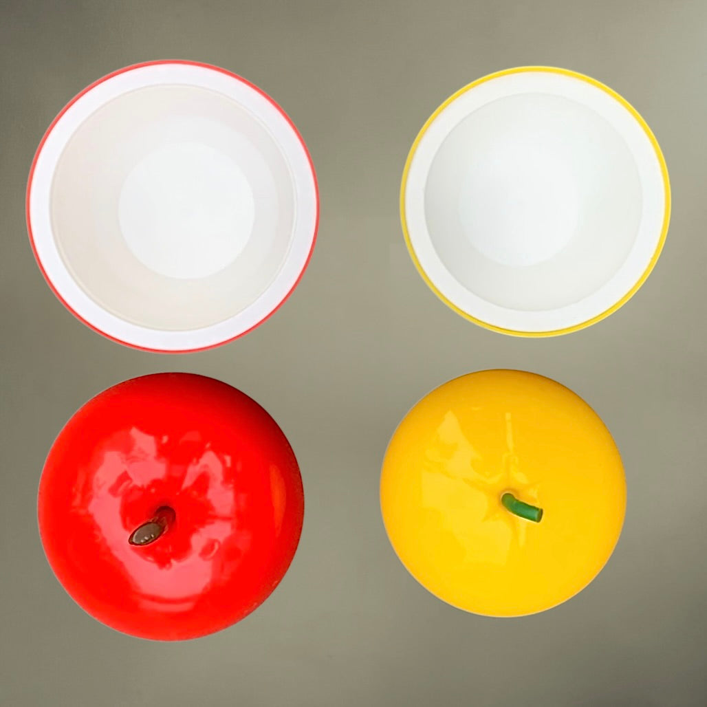 Duo Seaux à Glace Pomme Plastique Moulé Rouge Jaune Design Pop - Années 70
