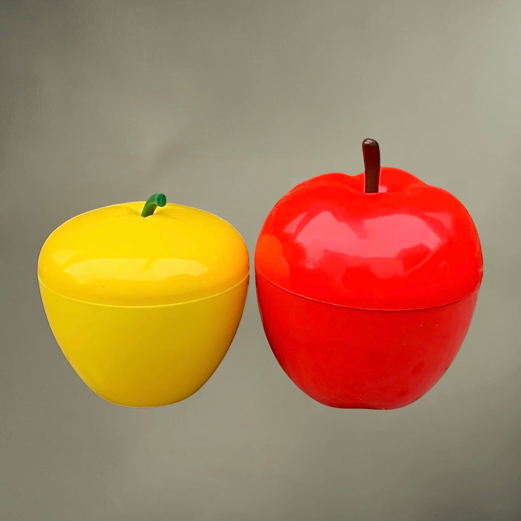 Duo Seaux à Glace Pomme Plastique Moulé Rouge Jaune Design Pop - Années 70
