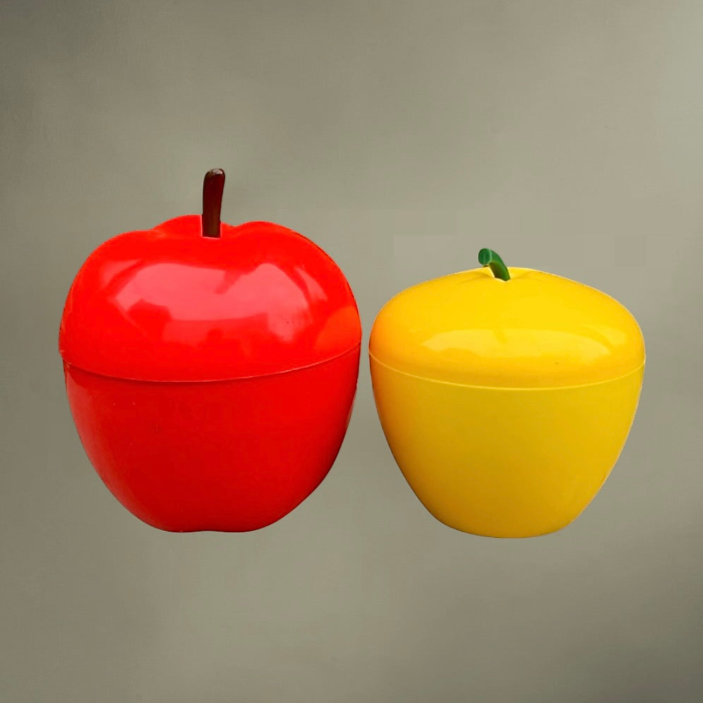 Seaux à glace pomme plastique rouge et jaune années 70
