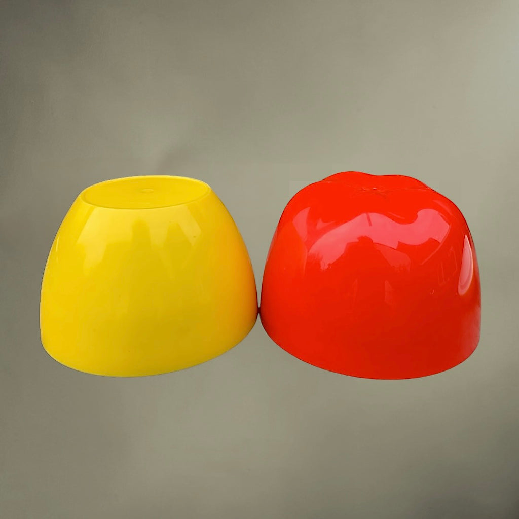 Duo Seaux à Glace Pomme Plastique Moulé Rouge Jaune Design Pop - Années 70