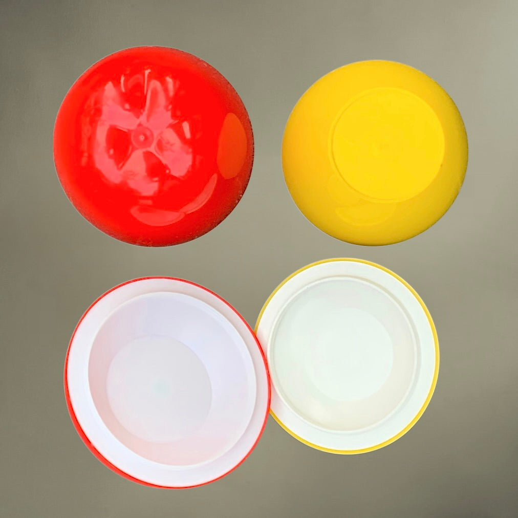 Duo Seaux à Glace Pomme Plastique Moulé Rouge Jaune Design Pop - Années 70