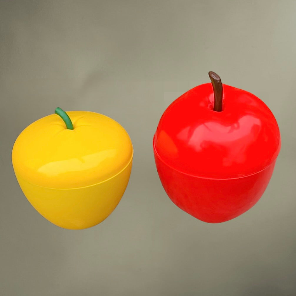 Duo Seaux à Glace Pomme Plastique Moulé Rouge Jaune Design Pop - Années 70