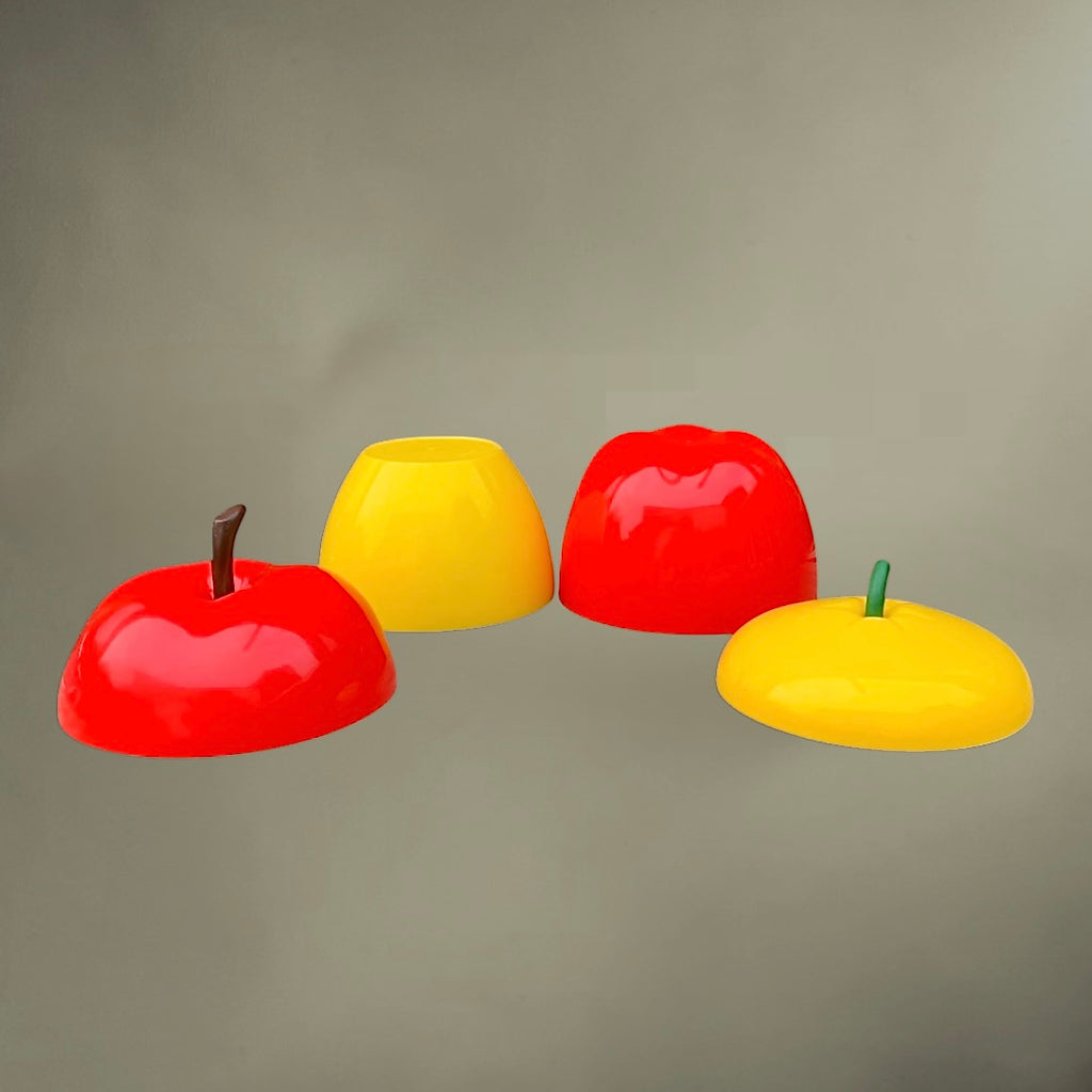 Duo Seaux à Glace Pomme Plastique Moulé Rouge Jaune Design Pop - Années 70