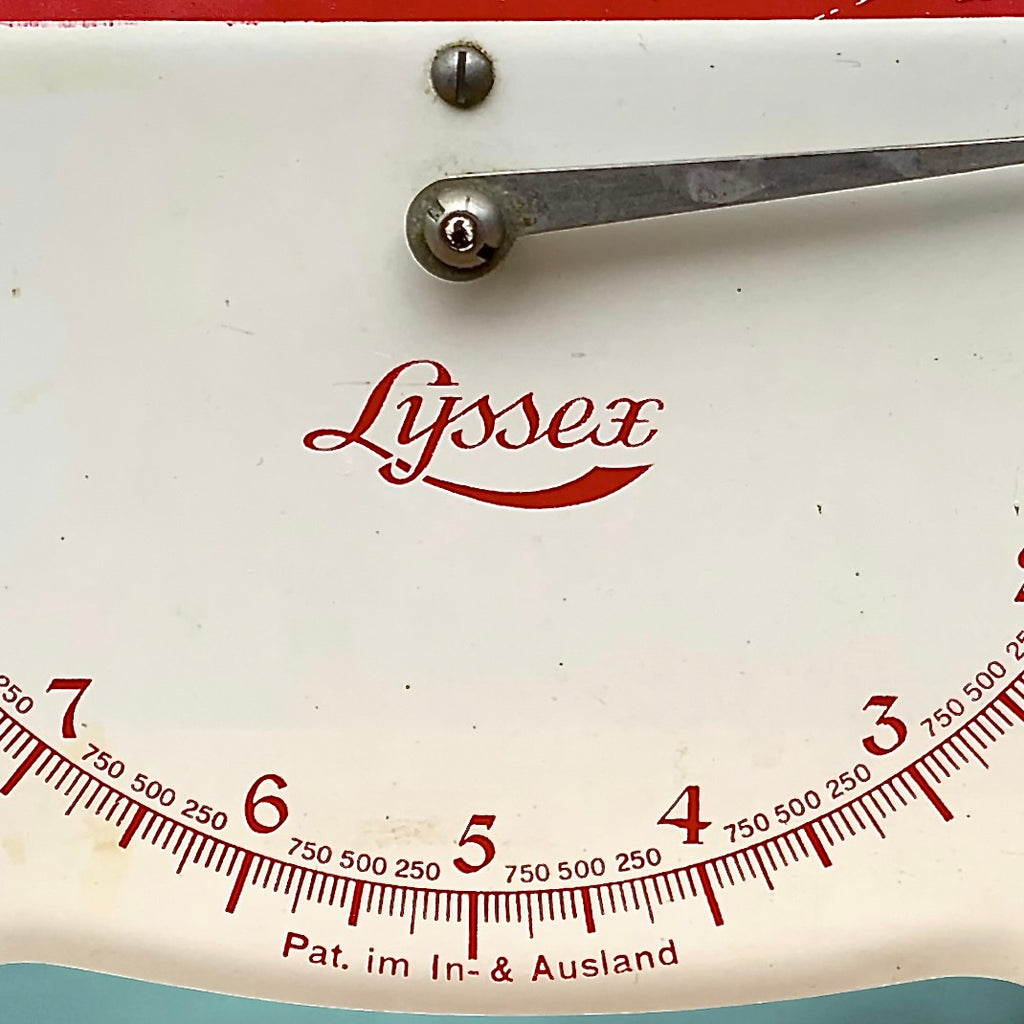 Balance de Cuisine Lyssex Force 10 en Métal Laqué Blanc Crème Liseré Rouge - Suisse - Années 60