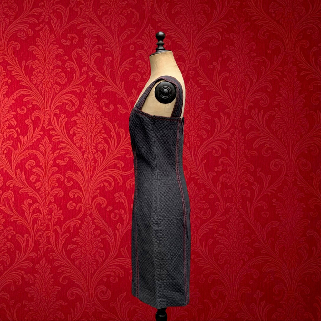 Robe Yves Saint Laurent Variation Coton Noir Surpiqûres Rouges Lacée - Années 80