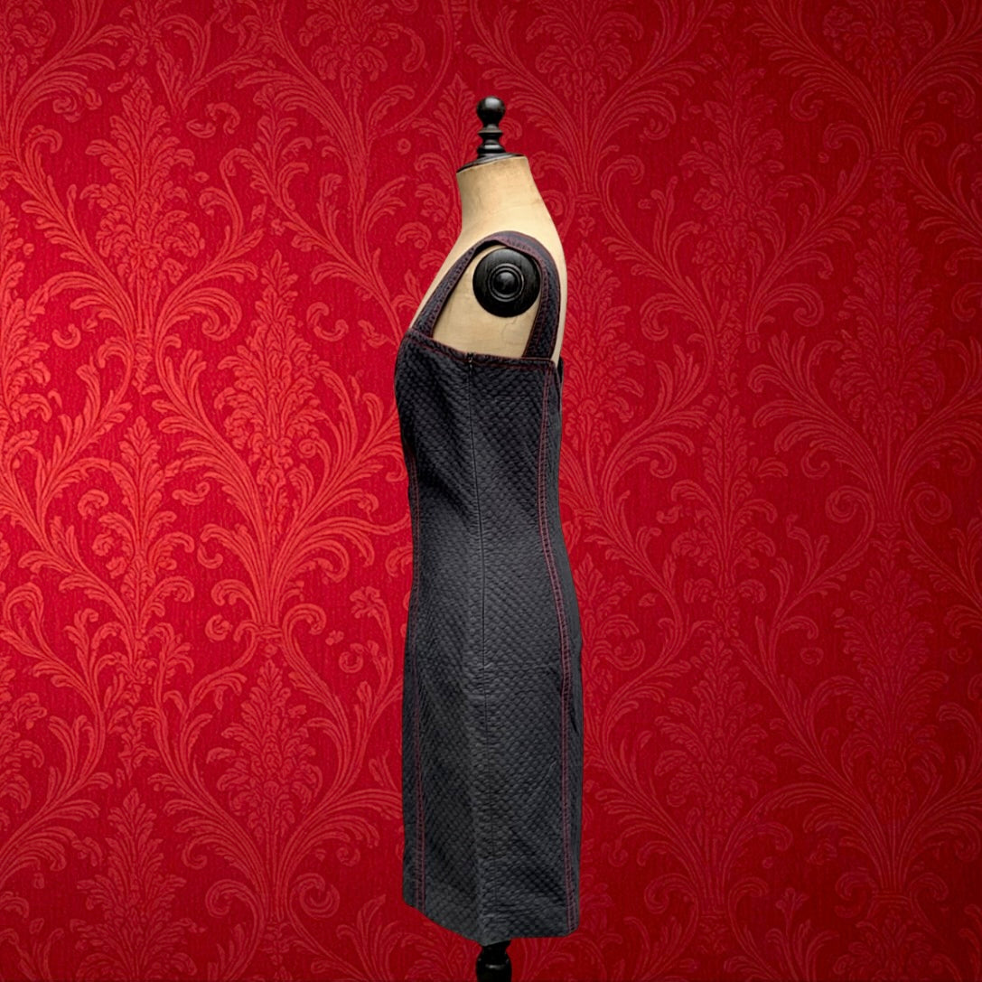 Robe Yves Saint Laurent Variation Coton Noir Surpiqûres Rouges Lacée - Années 80