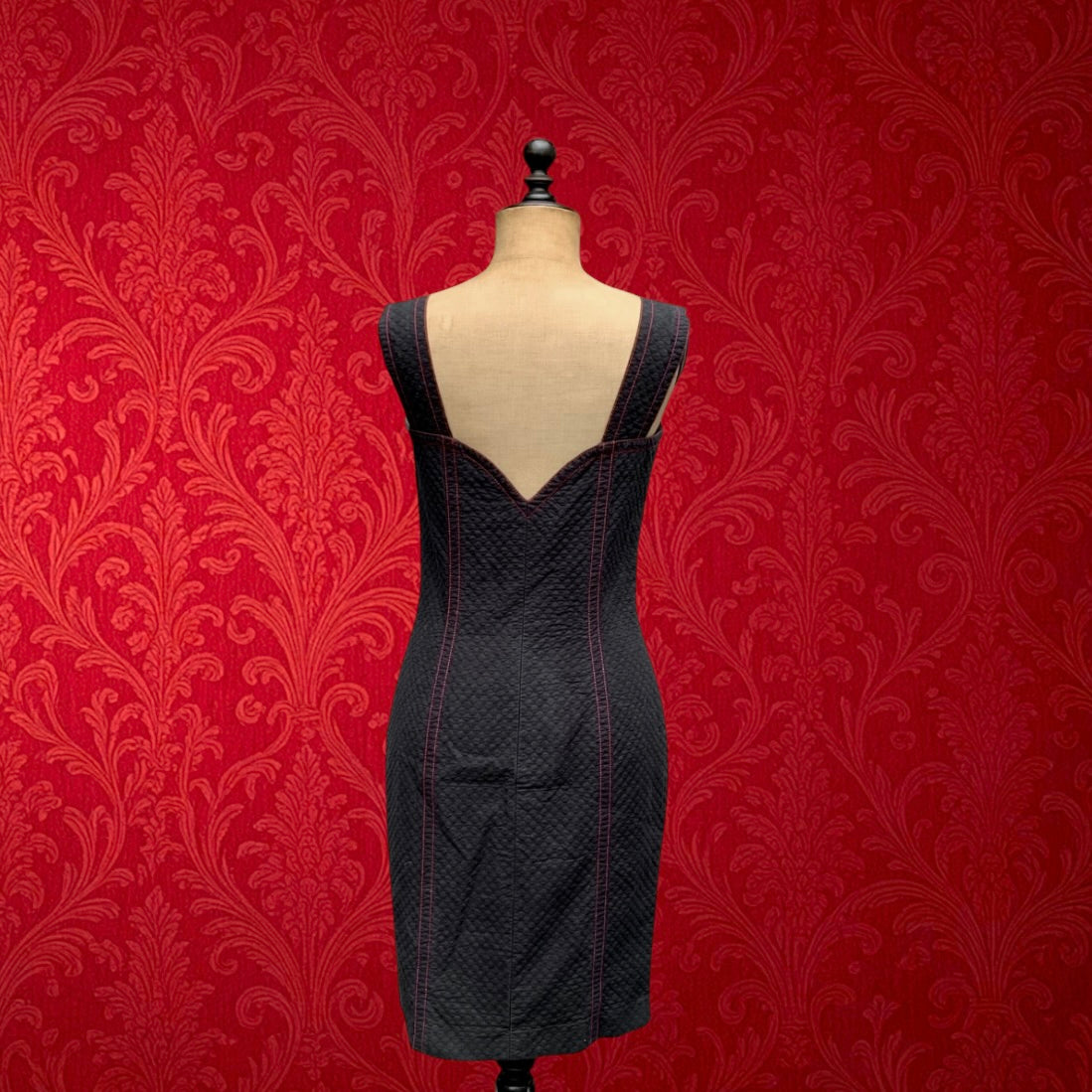 Robe Yves Saint Laurent Variation Coton Noir Surpiqûres Rouges Lacée - Années 80