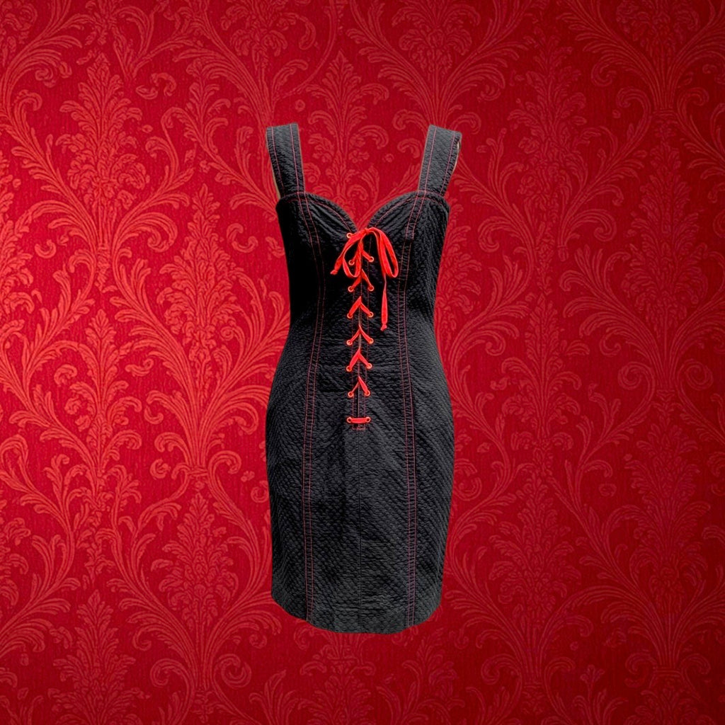 Robe Yves Saint Laurent Variation Noire Lacets Rouges Années 80