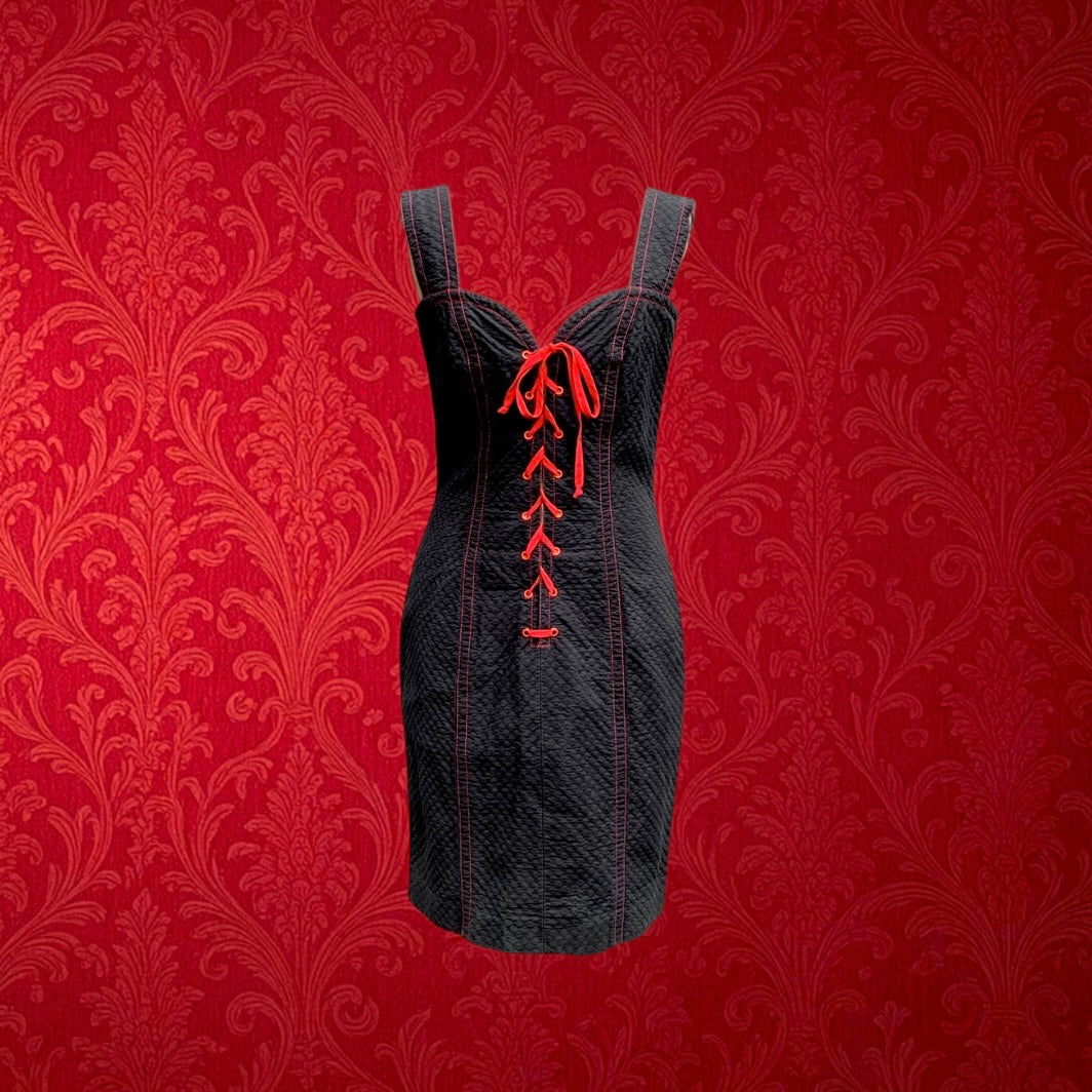 Robe Yves Saint Laurent Variation Noire Lacets Rouges Années 80
