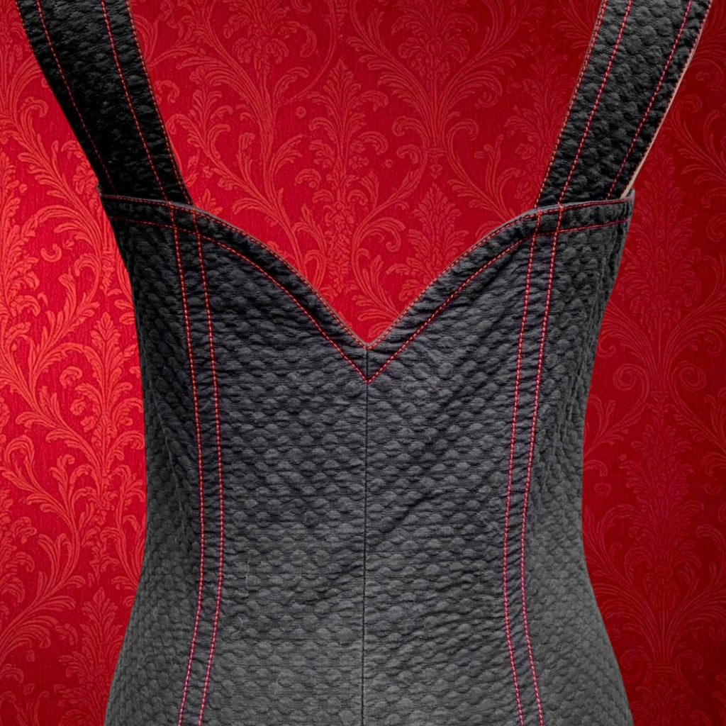 Robe Yves Saint Laurent Variation Coton Noir Surpiqûres Rouges Lacée - Années 80