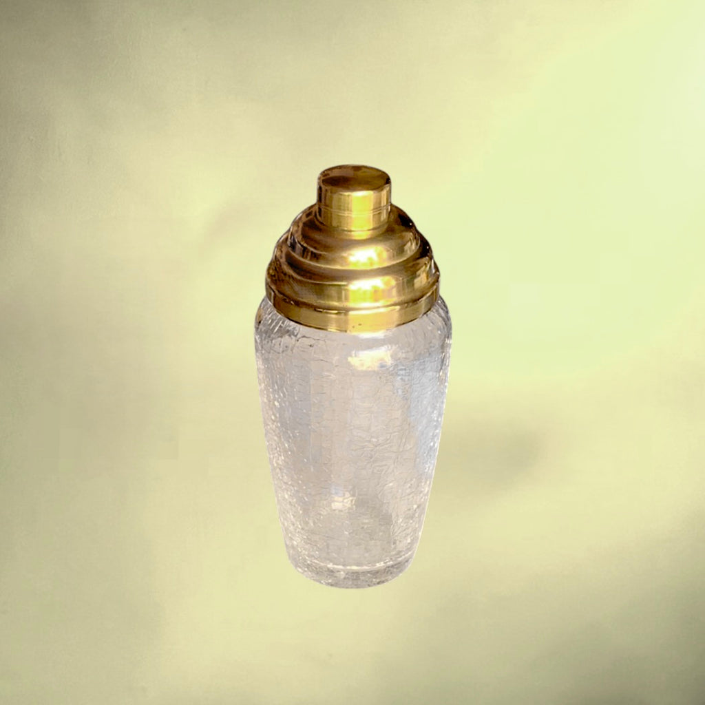 Shaker Cocktail Verre Craquelé et Métal Doré – Années 70