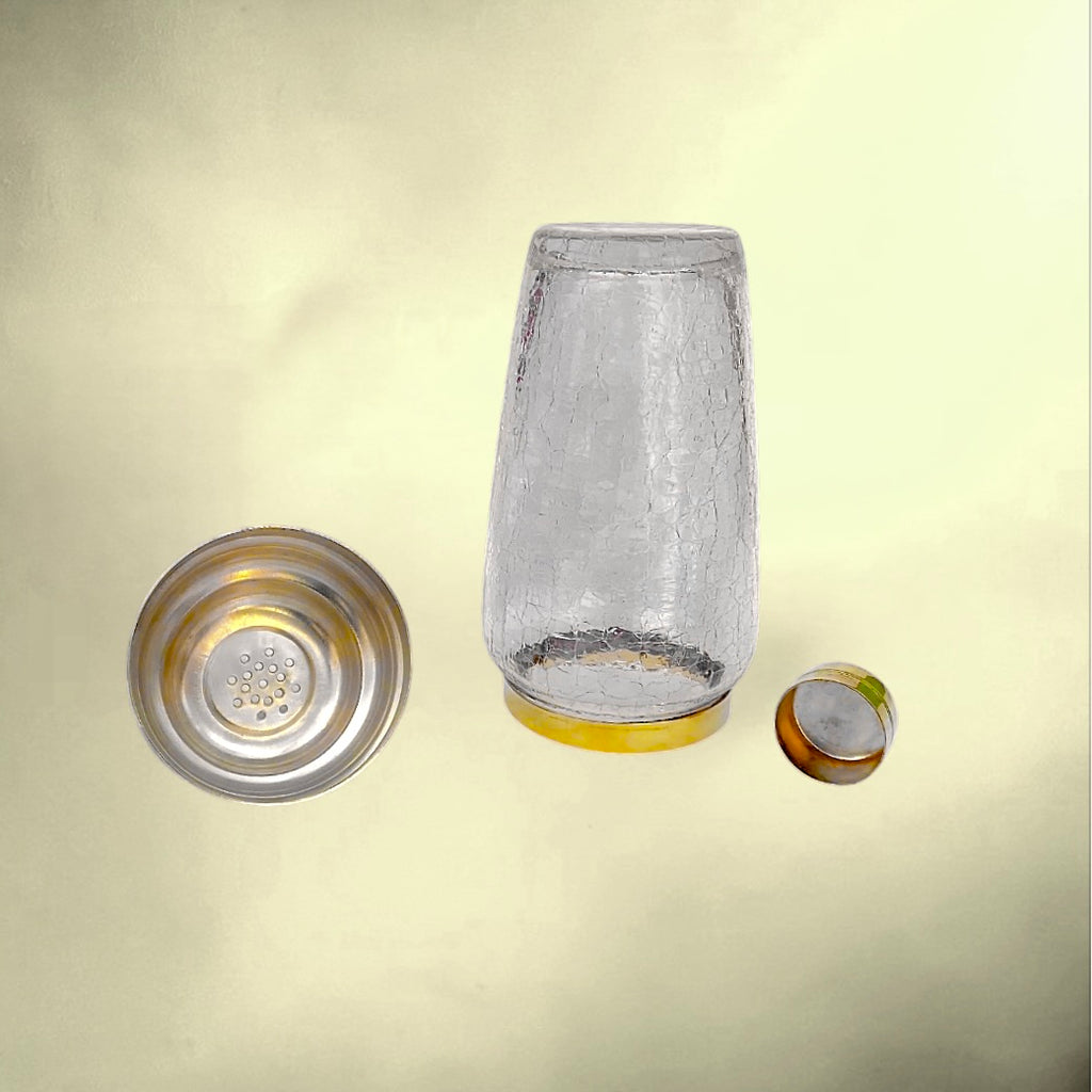 Shaker Cocktail Verre Craquelé et Métal Doré – Années 70