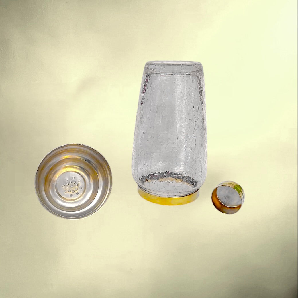 Shaker Cocktail Verre Craquelé et Métal Doré – Années 70