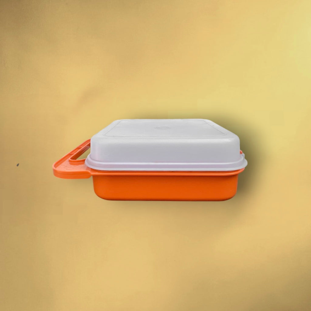 Boite lunch Tupperware vintage orange motif panneaux routiers lunch box années 70 (Copie)