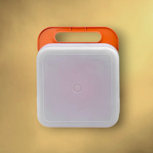 Boite lunch Tupperware vintage orange motif panneaux routiers lunch box années 70 (Copie)