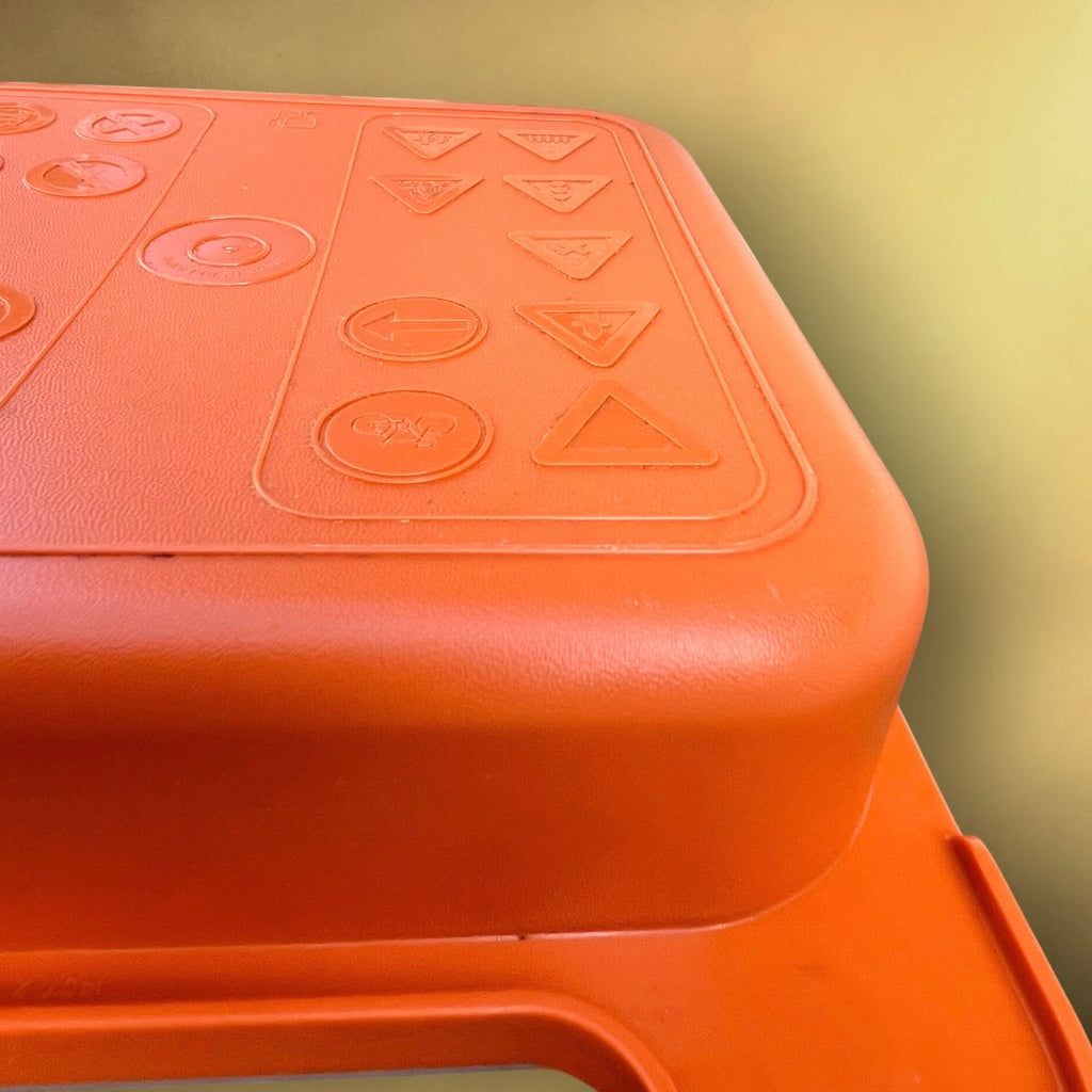 Boite lunch Tupperware vintage orange motif panneaux routiers lunch box années 70 (Copie)