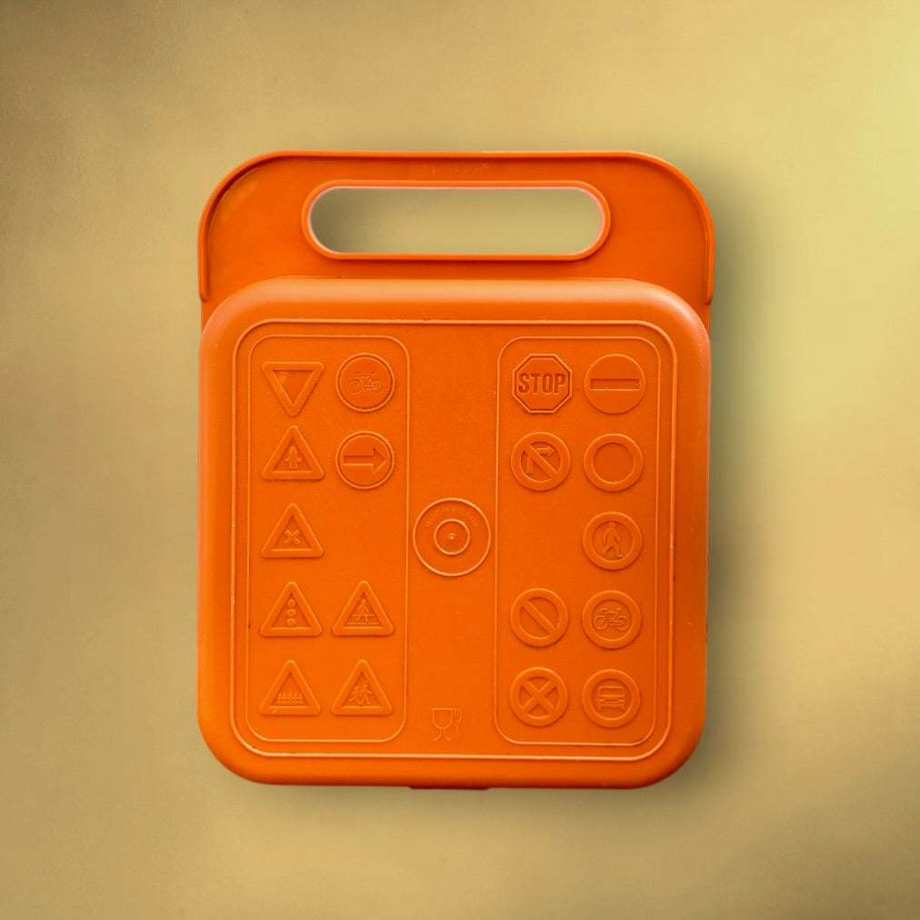 Boite lunch Tupperware vintage orange motif panneaux routiers lunch box années 70 (Copie)
