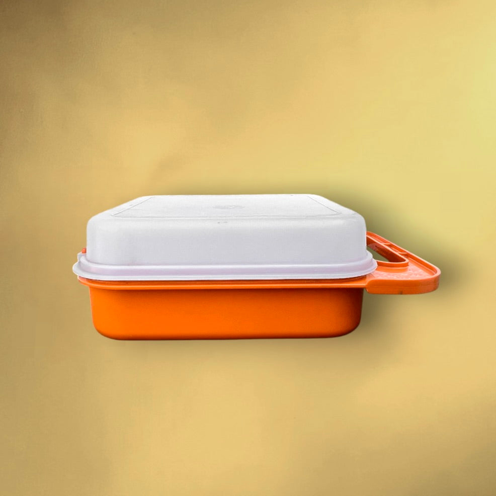 Boite lunch Tupperware vintage orange motif panneaux routiers lunch box années 70 (Copie)