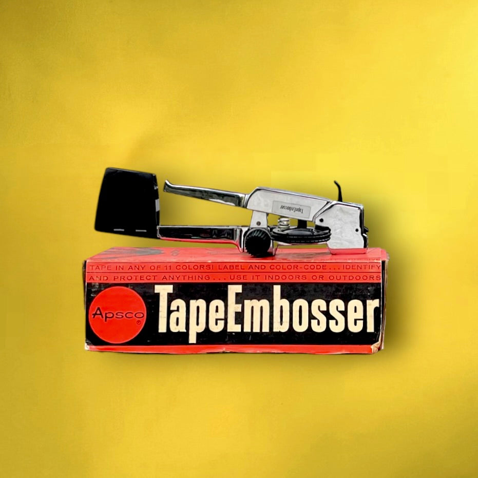Ancienne Étiqueteuse APSCO TapeEmbosser TE 50 Deluxe Métal Chromé Avec Boîte et Notice Années 60