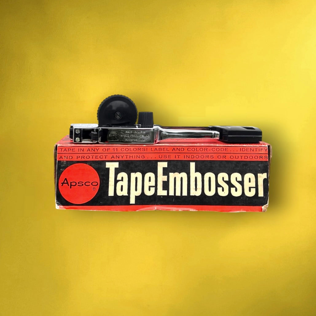 Ancienne Étiqueteuse APSCO TapeEmbosser TE 50 Deluxe Métal Chromé Avec Boîte et Notice Années 60