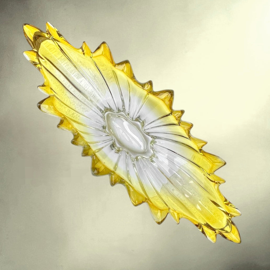 Grande Coupe de Table en Verre Soufflé Jaune et Transparent – années 60