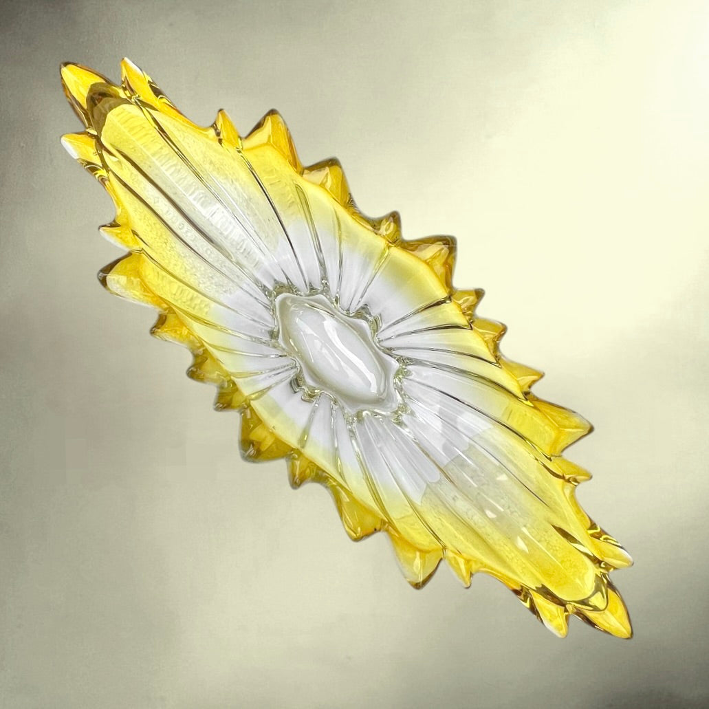 Grande Coupe de Table en Verre Soufflé Jaune et Transparent – années 60