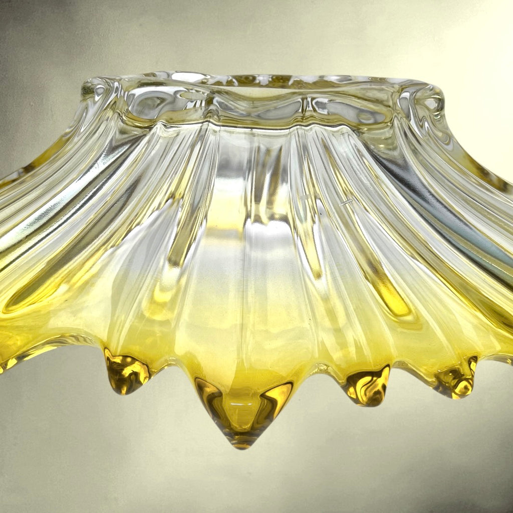 Grande Coupe de Table en Verre Soufflé Jaune et Transparent – années 60