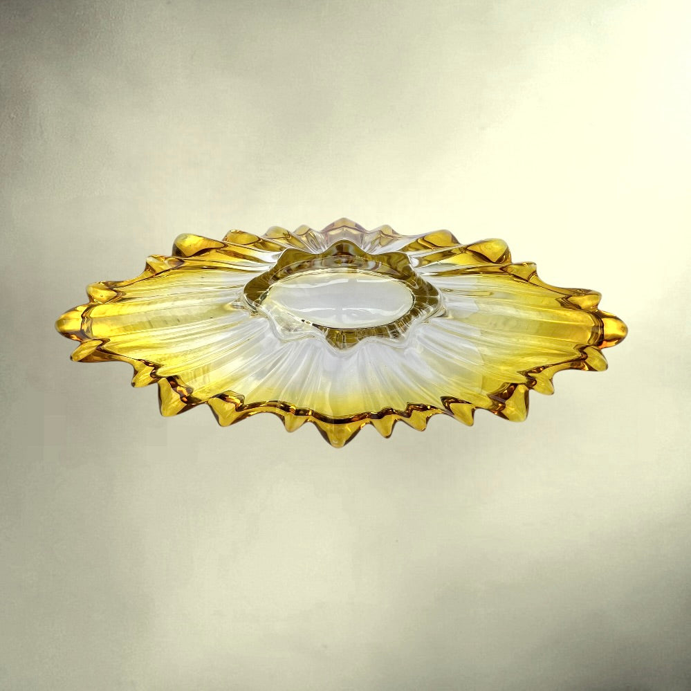 Grande Coupe de Table en Verre Soufflé Jaune et Transparent – années 60