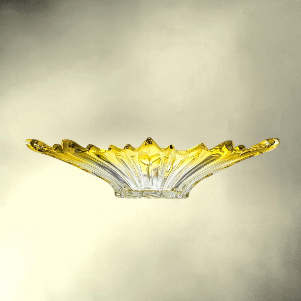 Grande Coupe de Table en Verre Soufflé Jaune et Transparent – années 60