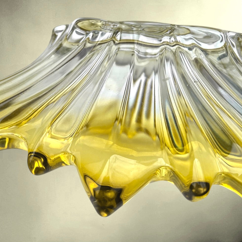 Grande Coupe de Table en Verre Soufflé Jaune et Transparent – années 60
