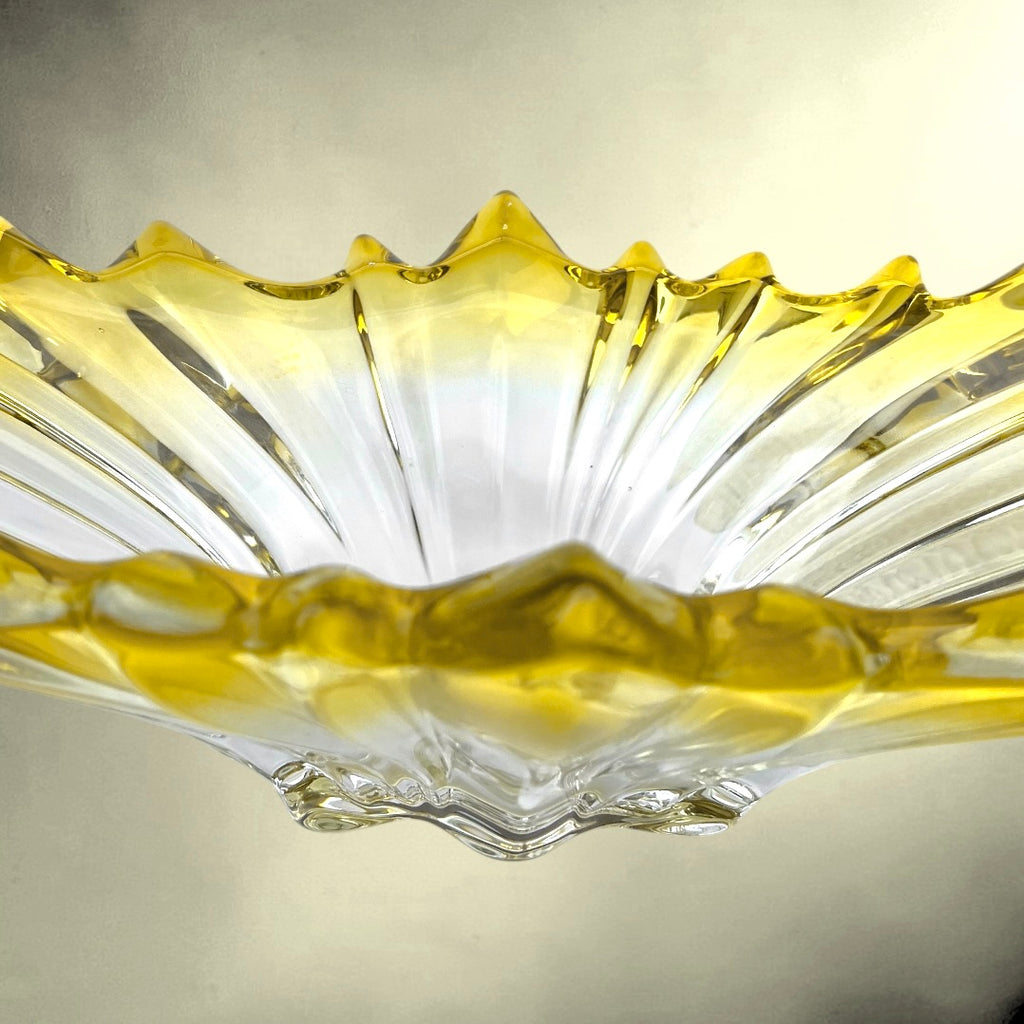 Grande Coupe de Table en Verre Soufflé Jaune et Transparent – années 60