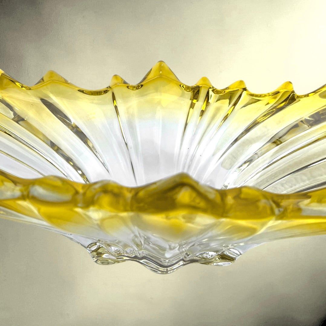 Grande Coupe de Table en Verre Soufflé Jaune et Transparent – années 60