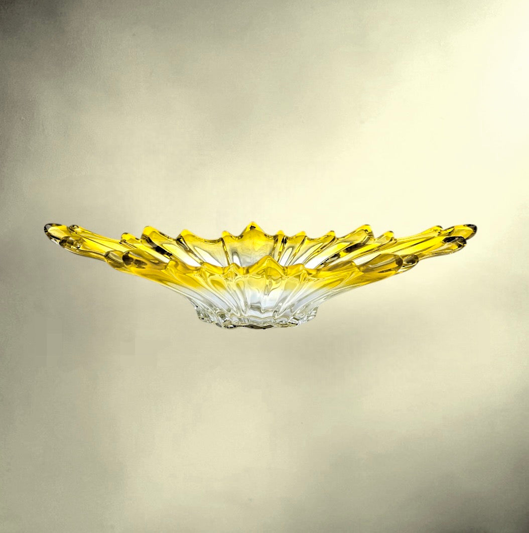 Grande Coupe en Verre Soufflé Jaune et Transparent
