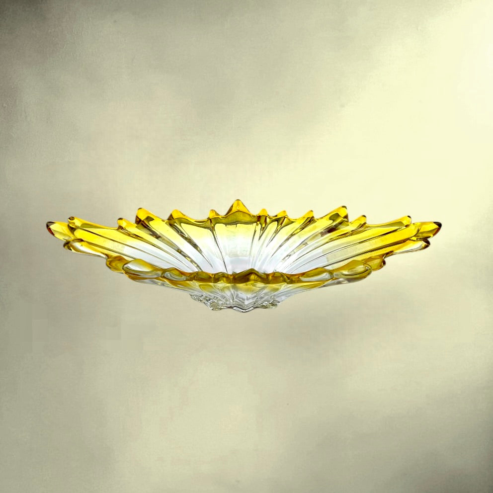 Grande Coupe de Table en Verre Soufflé Jaune et Transparent – années 60