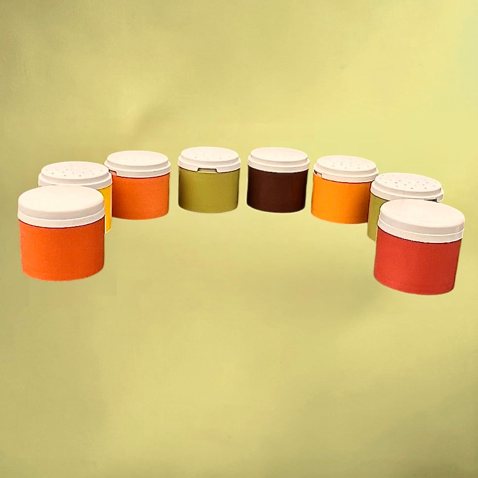 Tupperware 1308 - Tours de Pots à Épices en Plastique Coloré Pop – Made in Belgium - Années 70