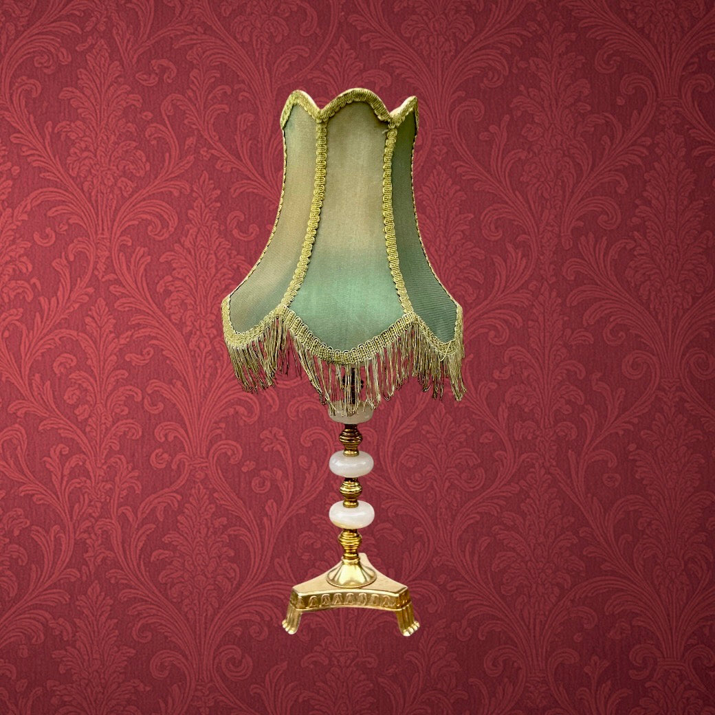 lampe-laiton-albatre-abatjour-frange-annees70