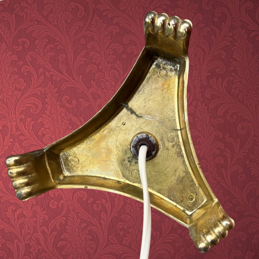 Lampe en Métal Doré et Albâtre avec Abat-jour Frangé Style Hollywood Regency - Années 70