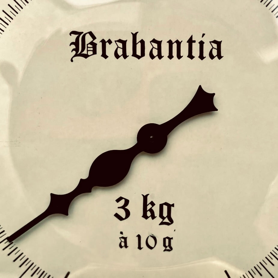 Ancienne Balance Murale Brabantia Plateau en Laiton Doré Plastique Marron Années 70
