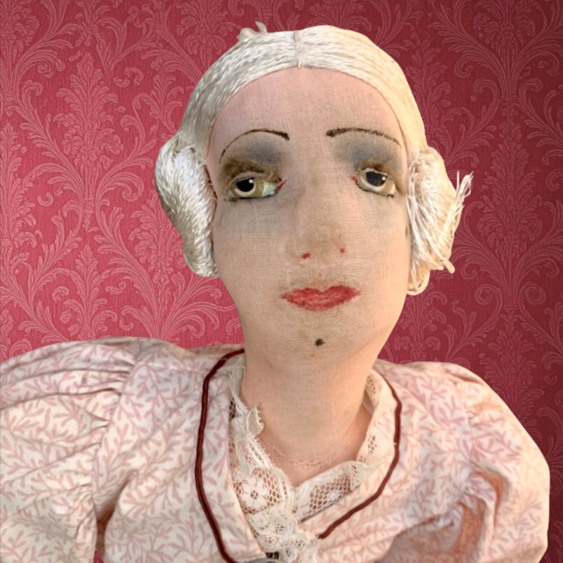 Grande Poupée de Salon en Tissu Faite Main Robe Fleurie - Années 20 30