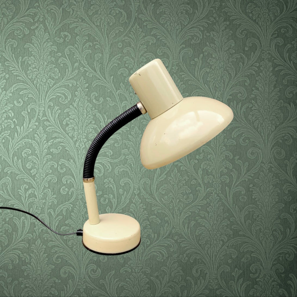 Lampe De Bureau UFO Métal Laqué Beige Flexible Noir Années 70