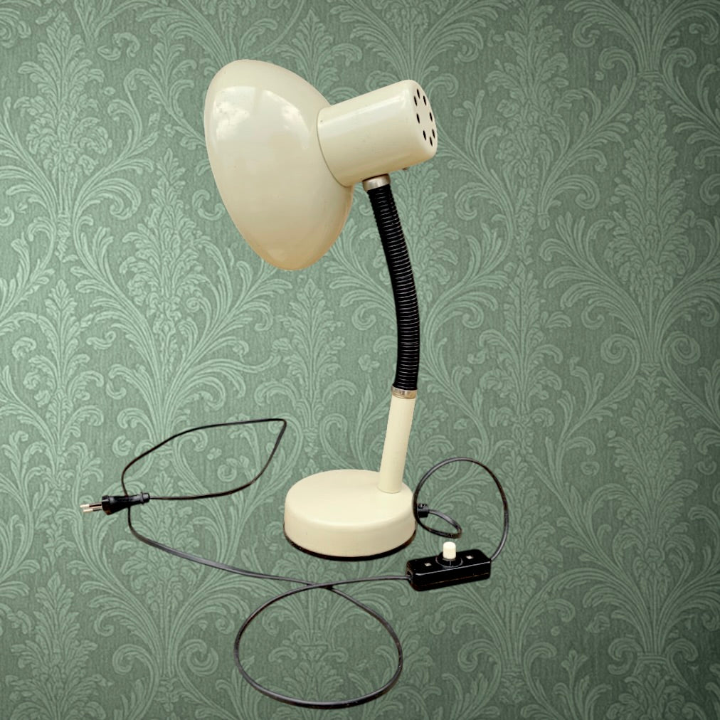Lampe De Bureau UFO Métal Laqué Beige Flexible Noir Années 70