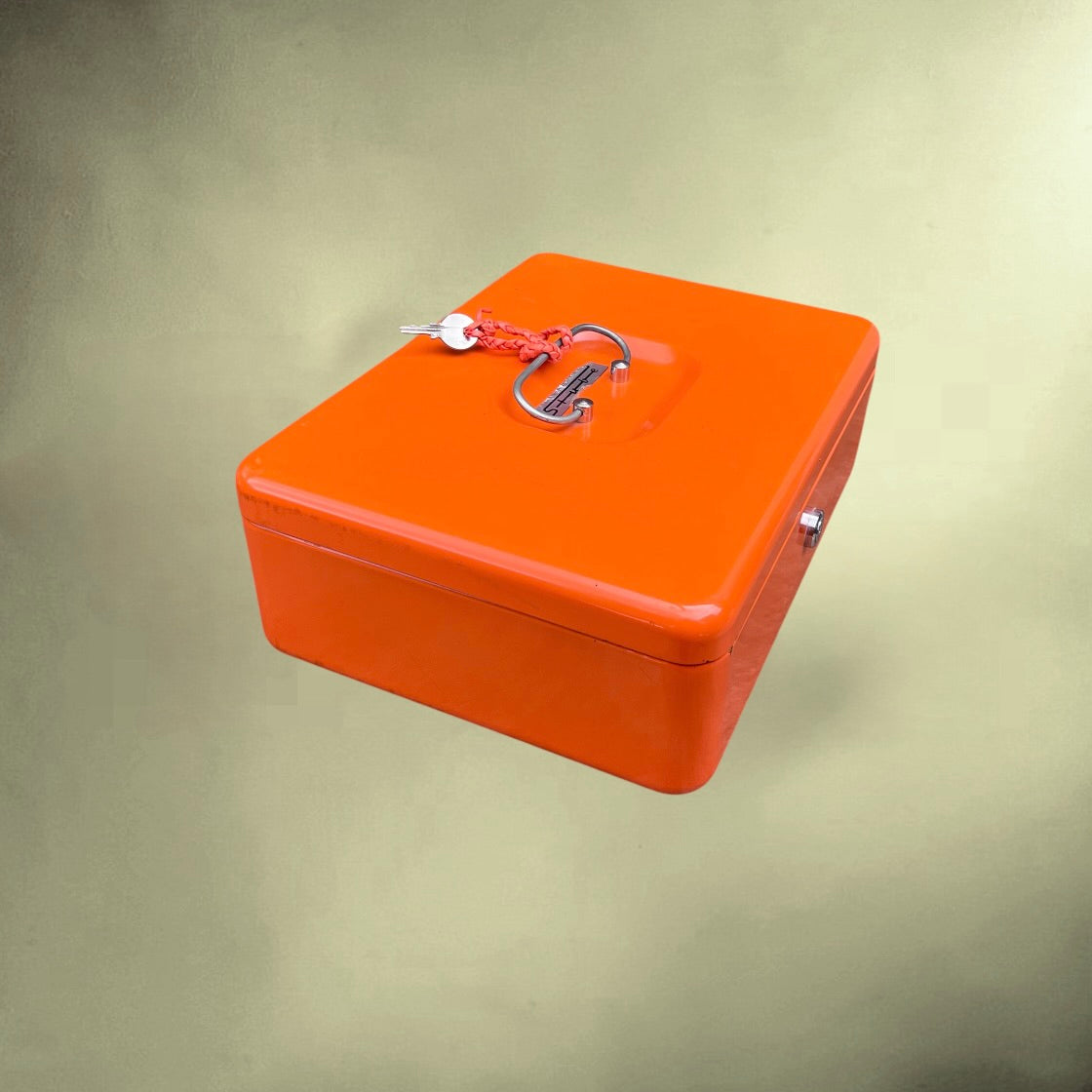 Coffre à Monnaie Stube Métal Laqué Orange avec Clef - Années 70